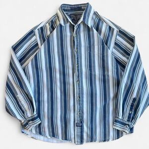 Vintage Coliseum Authentic Jeanswear White & Blue Striped Button Down Shirt